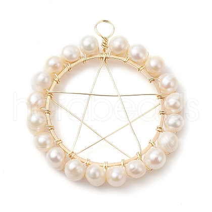 Natural Cultured Freshwater Pearl Round Beaded Ring Pendants PALLOY-JF02616-01-1