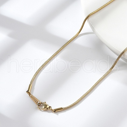 Ion Plating(IP) 304 Stainless Steel Round Snake Chain Necklace for Women X-NJEW-G097-01G-1