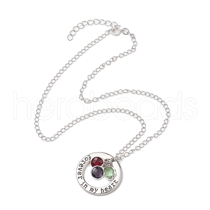 Glass and Alloy Round With Word Forever In My Heart Pendant Necklace NJEW-JN04697-03-1