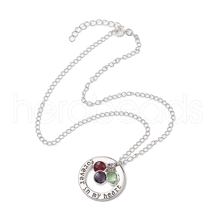 Glass and Alloy Round With Word Forever In My Heart Pendants Necklace NJEW-JN04697-03-1