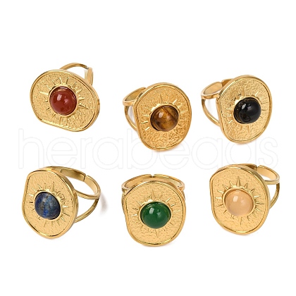 Natural Mixed Stone Finger Rings RJEW-Q822-35G-1