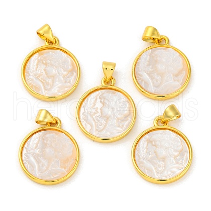 Natural White Shell Carved Cameo Lady Pendants KK-D537-01G-02-1