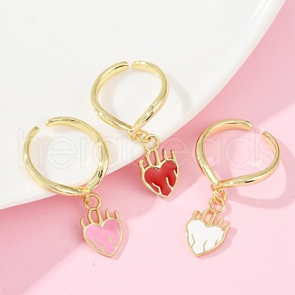 Brass Enamel Open Cuff Rings for Women RJEW-U057-10G-1