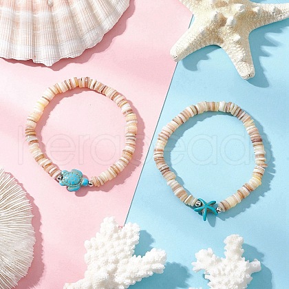 Natural Cultured Freshwater Pearl & Synthetic Turquoise Beads Stretch Bracelets BJEW-JB11876-1