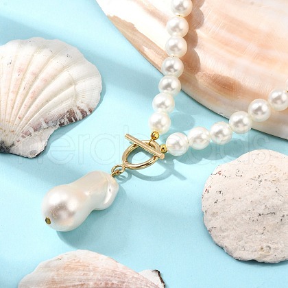 Oval Plastic Pearl Pendant Necklaces for Women NJEW-JN05347-1