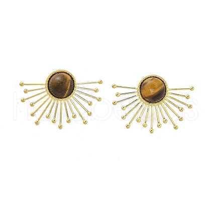 304 Stainless Steel Natural Tiger Eye Boho Stud Earrings EJEW-S244-01G-L-1