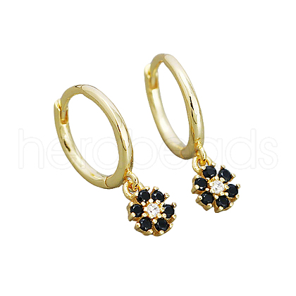 925 Sterling Silver Mirco Pave Cubic Zirconia Flower Hoop Earrings OO2534-3-1