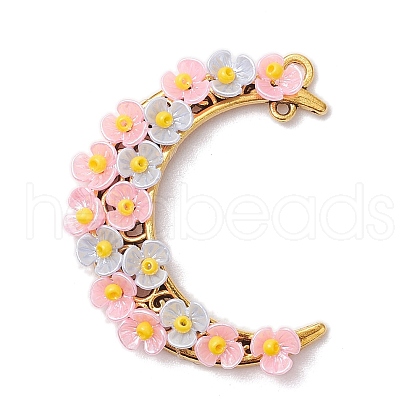 Glass Seed Beads & Resin & Alloy Flower Crescent Moon Connector Charms PALLOY-MZ00603-01-1