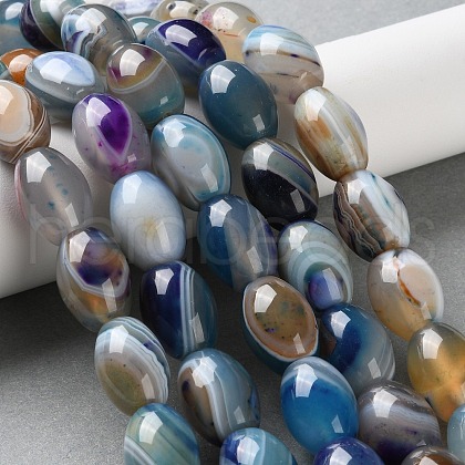 Natural Banded Agate (Dyed & Heated) Beads Strands G-M446-D01-01E-1