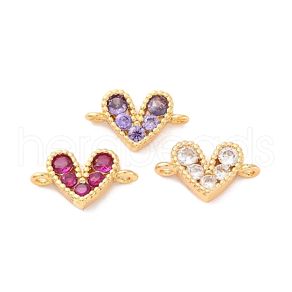Brass Micro Pave Cubic Zirconia Heart Connector Charms KK-F894-03G-1