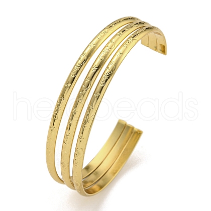 PVD Vacuum Plating 202 Stainless Steel Multi-strand Open Cuff Bangles for Women BJEW-M317-07C-G-1