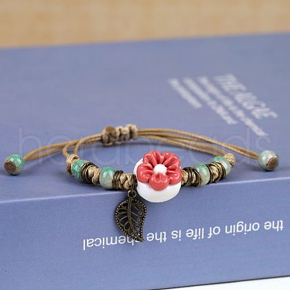 Adjustable Handmade Porcelain Flower Beads Braided Beads Bracelets WGFB2A7-05-1