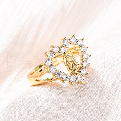 Brass Micro Pave Clear Cubic Zirconia Rings for Women RJEW-U047-11G-1