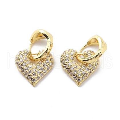 Clear Cubic Zirconia Heart Dangle Hoop Earrings EJEW-G333-01G-1-1