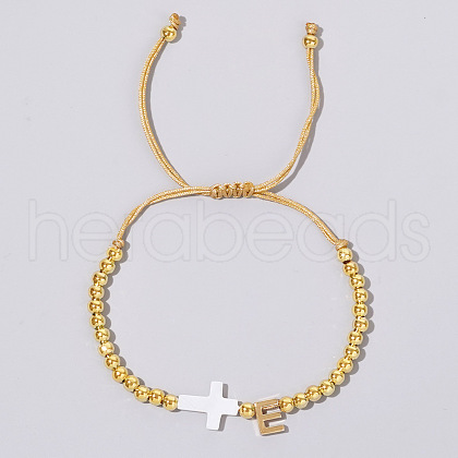 Brass Round Bead Braided Bead Bracelets VB3830-5-1
