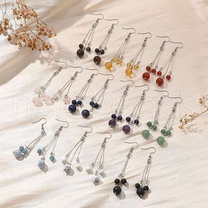 Natural Gemstone Dangle Earrings Sets EJEW-JE02813-1