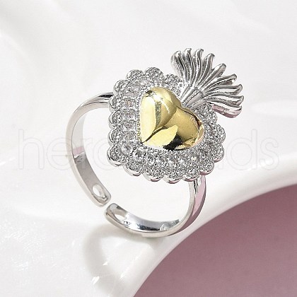 Brass Micro Pave Cubic Zirconia Open Cuff Ring for Women RJEW-F177-02GP-01-1