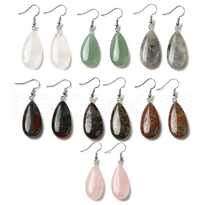 Natural Mixed Gemstone Teardrop Dangle Earrings EJEW-E296-06P-A-1