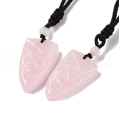 Natural Rose Quartz Sailor's Knot Pendant Necklace with Nylon Cord for Women NJEW-E091-02E-1