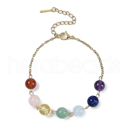 Chakra Theme Natural Quartz & Rose Quartz & Carnelian & Green Aventurine & Lapis Lazuli & Amethyst & Synthetic Citrine Round Beaded Bracelets for Women BJEW-JB11194-01-1