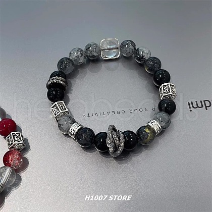 Dragon Alloy Glass Round Beaded Stretch  Bracelets for Women WGCDDF3-05-1