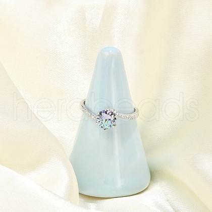 Rhodium Plated 925 Sterling Silver Moissanite Adjustable Rings for Women RJEW-U038-05P-1