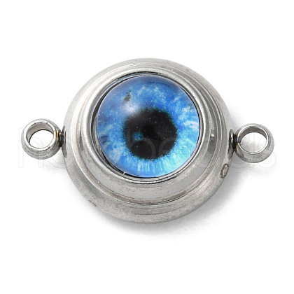 304 Stainless Steel & Acrylic Blue Evil Eye Connector Charms STAS-M091-01P-1