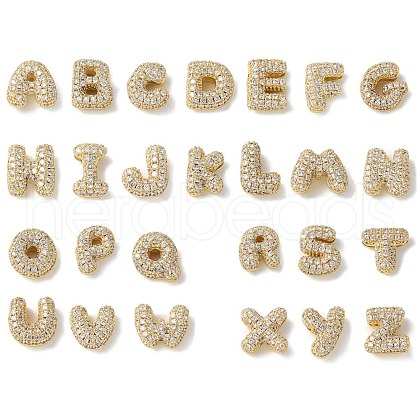 Brass Micro Pave Cubic Zirconia Beads KK-P290-61G-1