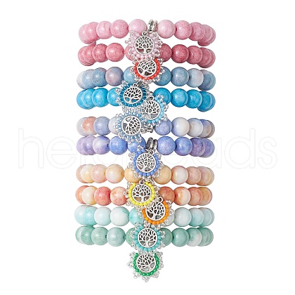 10.5mm Round Opaque Crackle Glass Beaded Stretch Bracelets BJEW-MZ00078-1