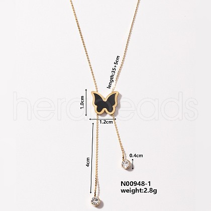 Stainless Steel Enamel Vintage Serpentine Chains Butterfly Pendant Necklaces IS8208-1-1