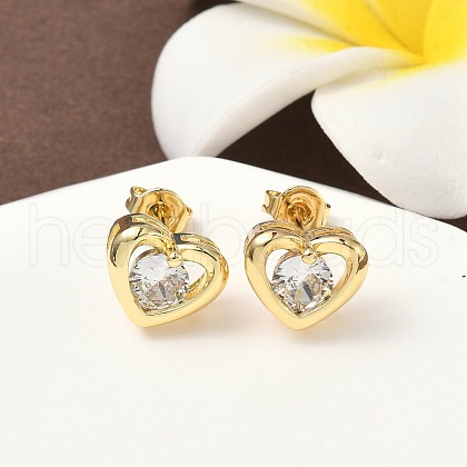 Brass Micro Pave Clear Cubic Zirconia Stud Earrings EJEW-D323-04G-1