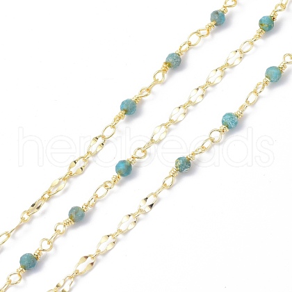Brass & Natural Apatite Handmade Beaded Chain CHC-D029-15G-04-1