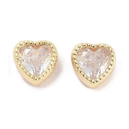 Brass with Single Clear Cubic Zirconia Beads KK-C051-33G-1