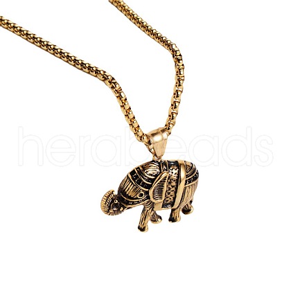 Vintage Stainless Steel Elephant Pendant Punk Hip-hop Necklaces High-end Jewelry Accessories BR9390-2-1