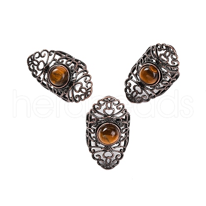 Natural Tiger Eye Retro Finger Rings RJEW-B067-02R-25-1