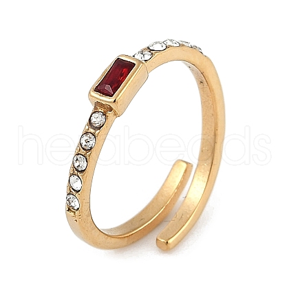 Ion Plating(IP) 304 Stainless Steel Cuff Ring with Rhinestones RJEW-D083-09G-01-1
