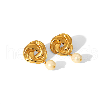Flower Stainless Steel Fresh Pearl Dangle Stud Earrings for Women MN4225-1-1