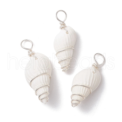 Natural Trumpet Shell Copper Wire Wrapped Pendants PALLOY-JF02683-02-1