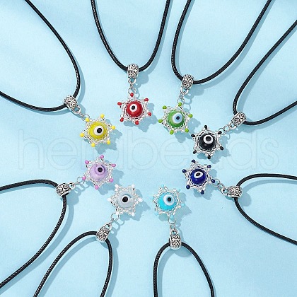Evil Eye Handmade Lampwork & Glass Sead Beaded Pendant Necklaces NJEW-MZ00092-1