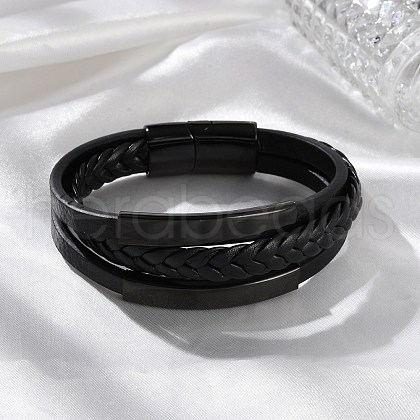 Ion Plating(IP) Braided Microfiber Leather Multi-strand Bracelets for Men BJEW-Z081-02EB-1