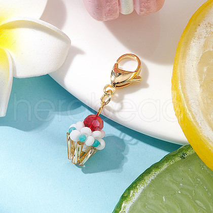 Glass Seed Beaded Pendant Decorations HJEW-MZ00188-02-1