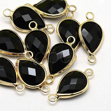 Golden Tone Brass Glass Teardrop Links connectors GLAA-J010A-HF20-G-1