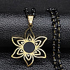 304 Stainless Steel Black Enamel Hollow Cut Flower Pendant Necklaces for Women FS-WG7A592-02-1