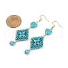 Handmade Glass Seed Beads Rhombus Dangle Earrings EJEW-MZ00468-02-4