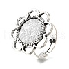 Vintage Adjustable Iron Finger Ring Components Alloy Flower Cabochon Bezel Settings PALLOY-O039-25AS-1