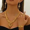 Luxurious Middle Eastern Alloy Hollow Heart Pendant Tassel Bracelets & Earrings & Necklaces & Rings Sets XT0029-3
