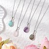 4Pcs 4 Styles Natural Labradorite & Amazonite & Rose Quartz & Amethyst Teardrop Pendant Necklaces NJEW-JN05230-1