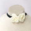 Double 3D Rose Polyester Band Choker Necklaces with Alloy End Chains FS-WG50A3E-02-2
