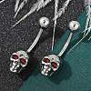 Skull 316 Surgical Stainless Steel Red Cubic Zirconia Belly Button Rings EJEW-G416-34AS-2