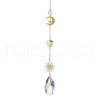 Glass Crystal Balls & Brass Sun Moon Pendant Ornament HJEW-JM02158-4